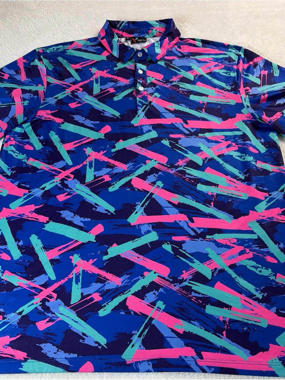 Yatta Golf Shirt Mens Large Multicolored Abstract Pattern S/S Golf Polo Size XL